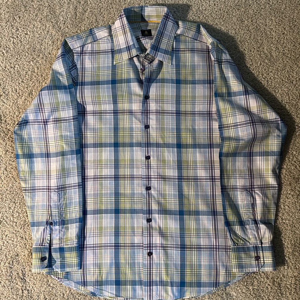 Robert Talbott Blue And Green Plaid Dress Shirt